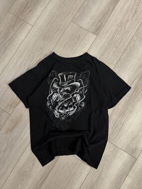 Vintage Action Apparel Skull Dice Flames Y2k Biker T Shirt